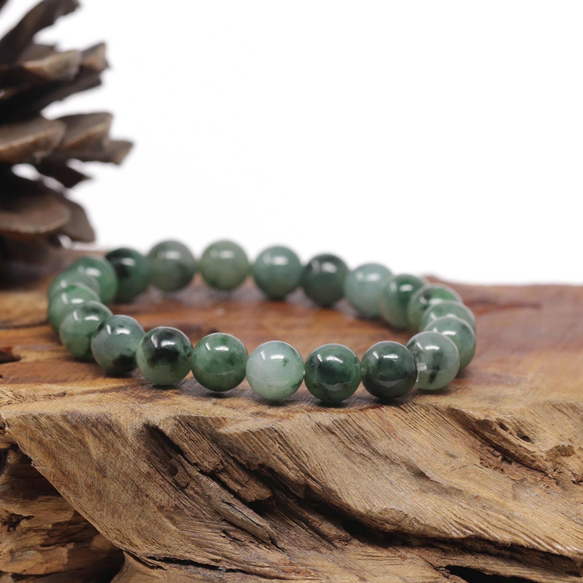 Baikalla Natural Forest-Green Jadeite Jade Round Bead Bracelet (10mm)