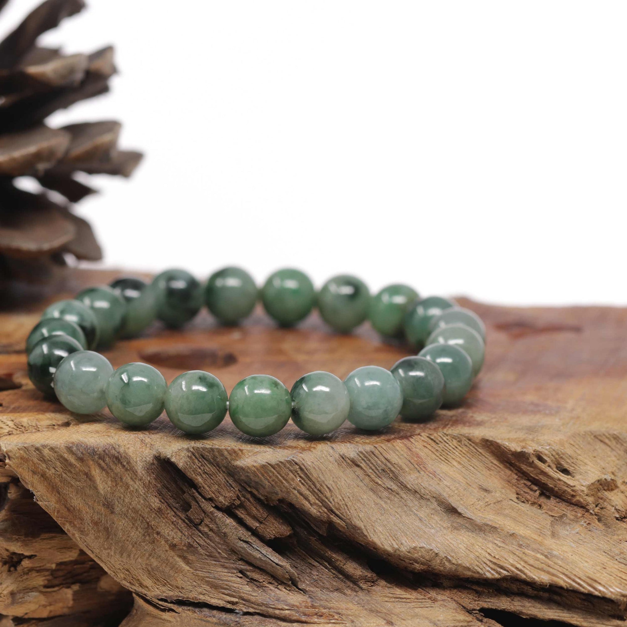 Baikalla Natural Forest-Green Jadeite Jade Round Bead Bracelet (10mm)