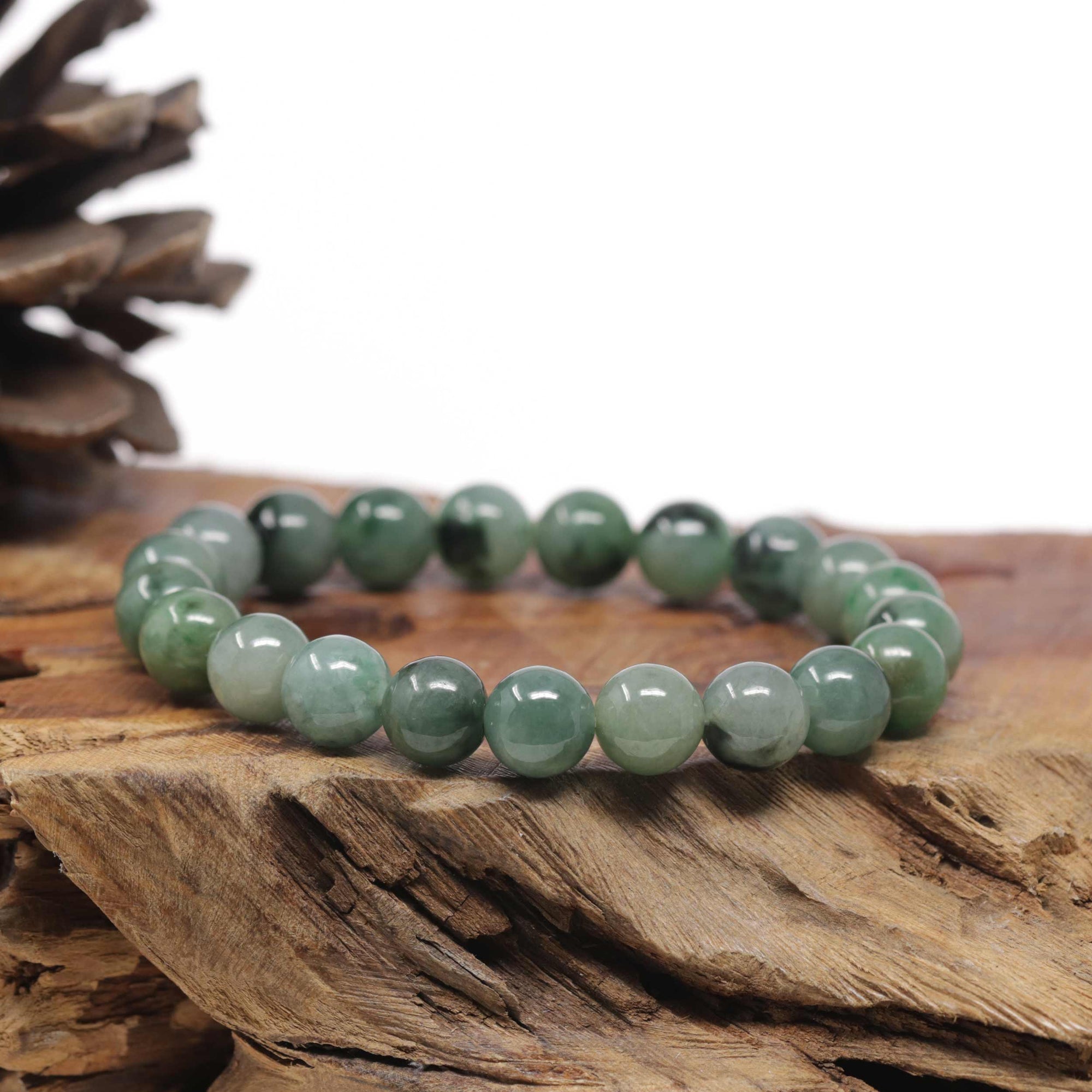 Baikalla Natural Forest-Green Jadeite Jade Round Bead Bracelet (10mm)