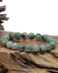 Baikalla Natural Forest-Green Jadeite Jade Round Bead Bracelet (10mm)