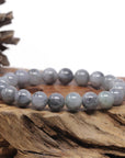 Baikalla Natural Grey Wuji & Light Green Jadeite Jade Round Bead Bracelet (11mm)