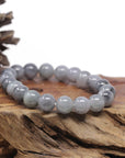 Baikalla Natural Grey Wuji & Light Green Jadeite Jade Round Bead Bracelet (11mm)