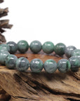 Baikalla Natural Vibrant Green & Black Wuji Jadeite Jade Round Bead Bracelet (13.5mm)