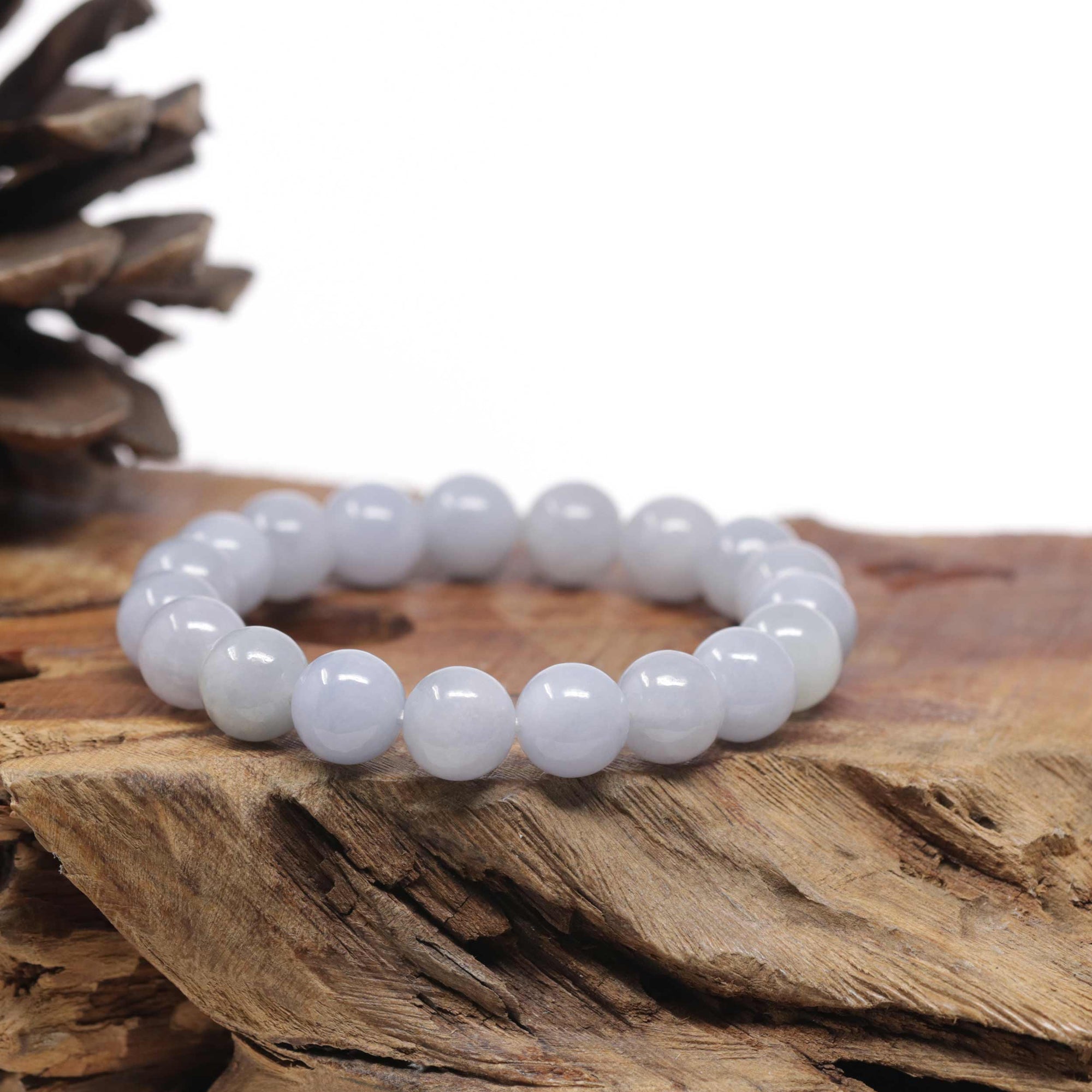 Baikalla Natural Light Lavender Jadeite Jade Round Bead Bracelet (10.2mm)