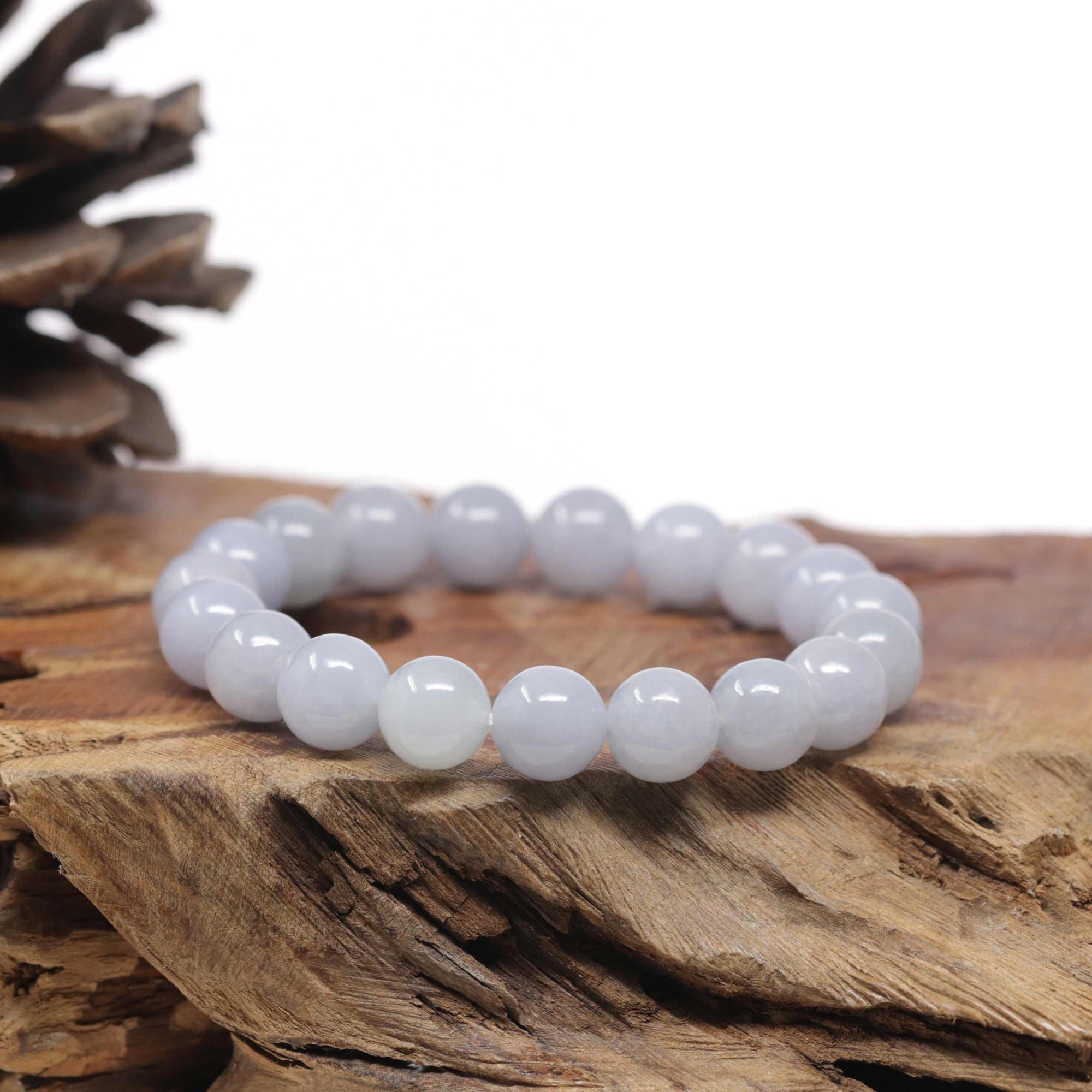 Baikalla Natural Light Lavender Jadeite Jade Round Bead Bracelet (10.2mm)