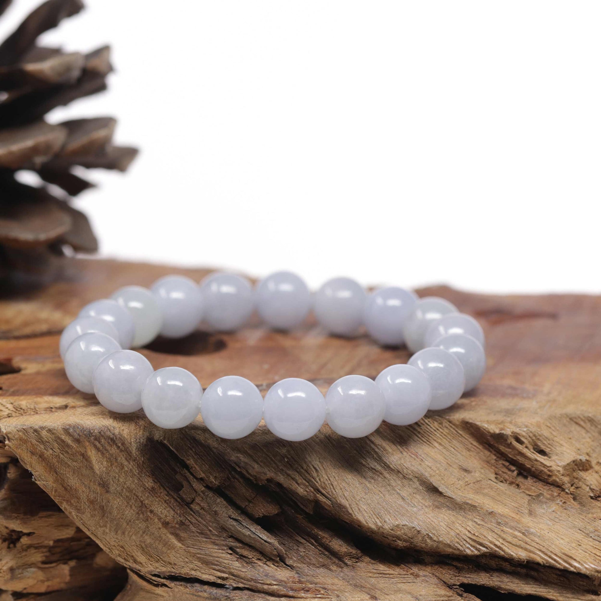 Baikalla Natural Light Lavender Jadeite Jade Round Bead Bracelet (10.2mm)