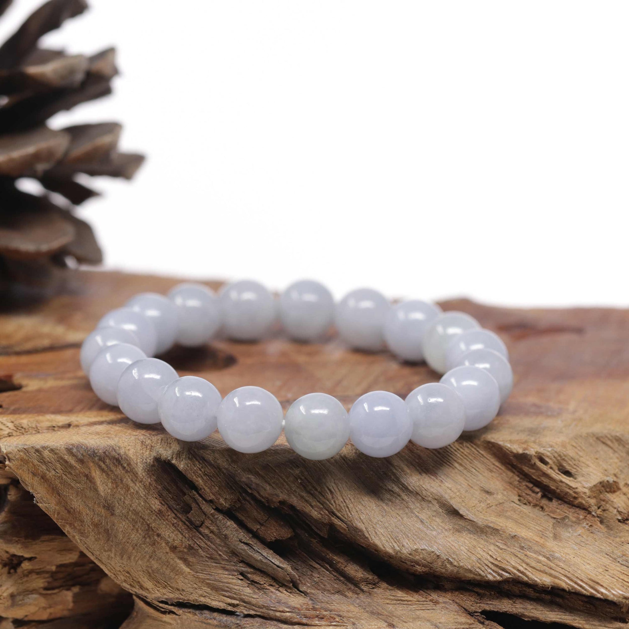 Baikalla Natural Light Lavender Jadeite Jade Round Bead Bracelet (10.2mm)