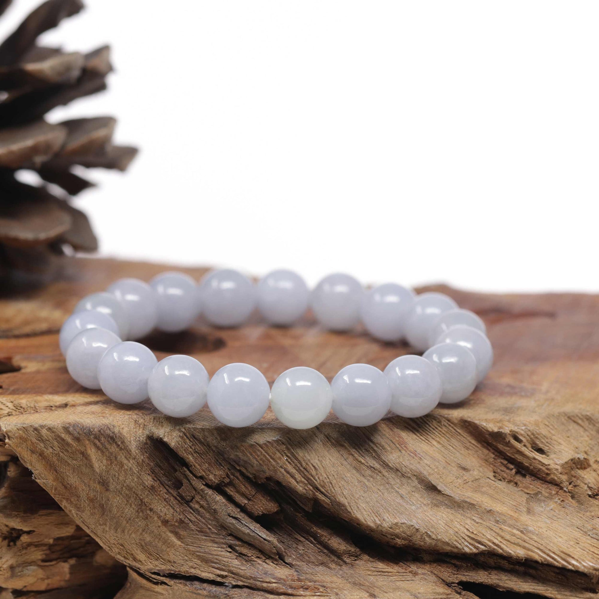 Baikalla Natural Light Lavender Jadeite Jade Round Bead Bracelet (10.2mm)