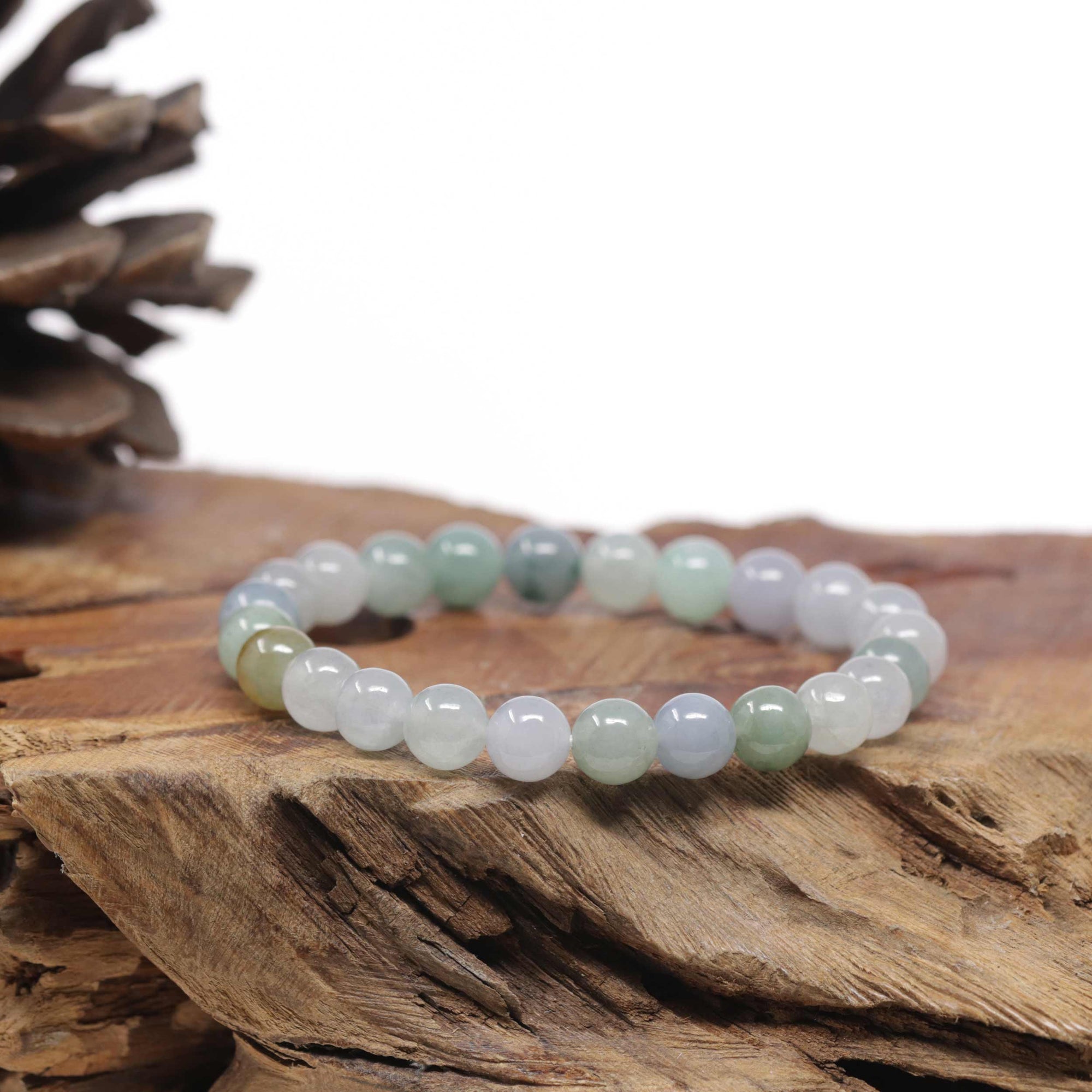 Baikalla Natural Icy Multi-Color Jadeite Jade Round Bead Bracelet (7.5mm)