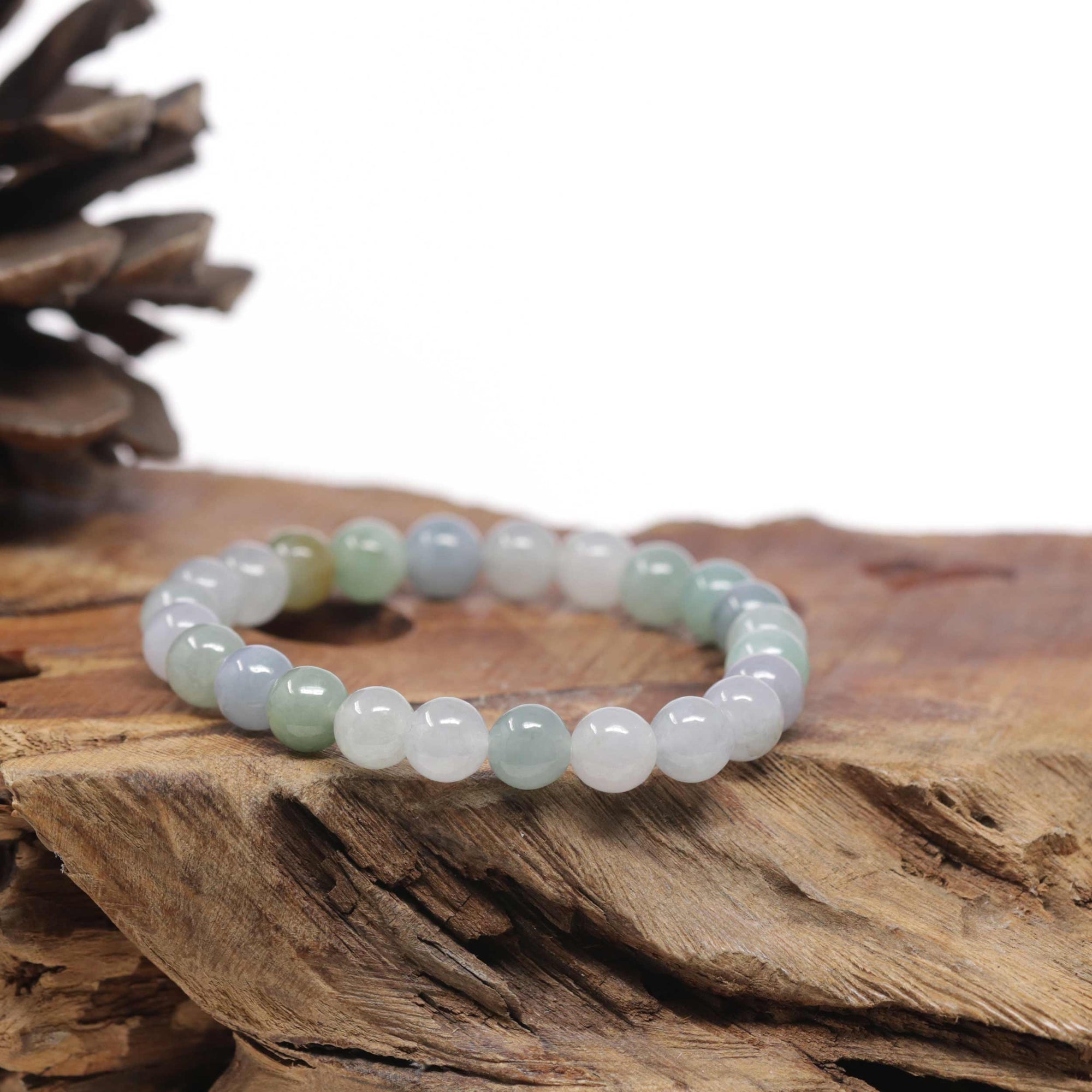 Baikalla Natural Icy Multi-Color Jadeite Jade Round Bead Bracelet (7.5mm)