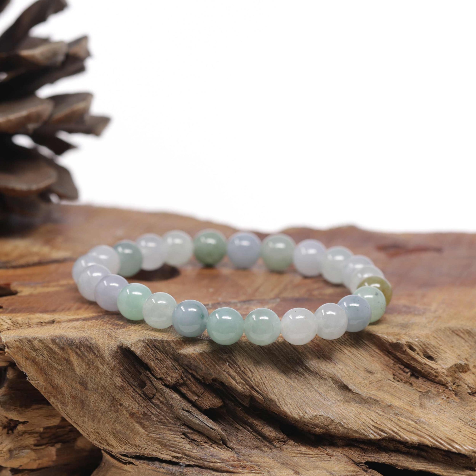 Baikalla Natural Icy Multi-Color Jadeite Jade Round Bead Bracelet (7.5mm)