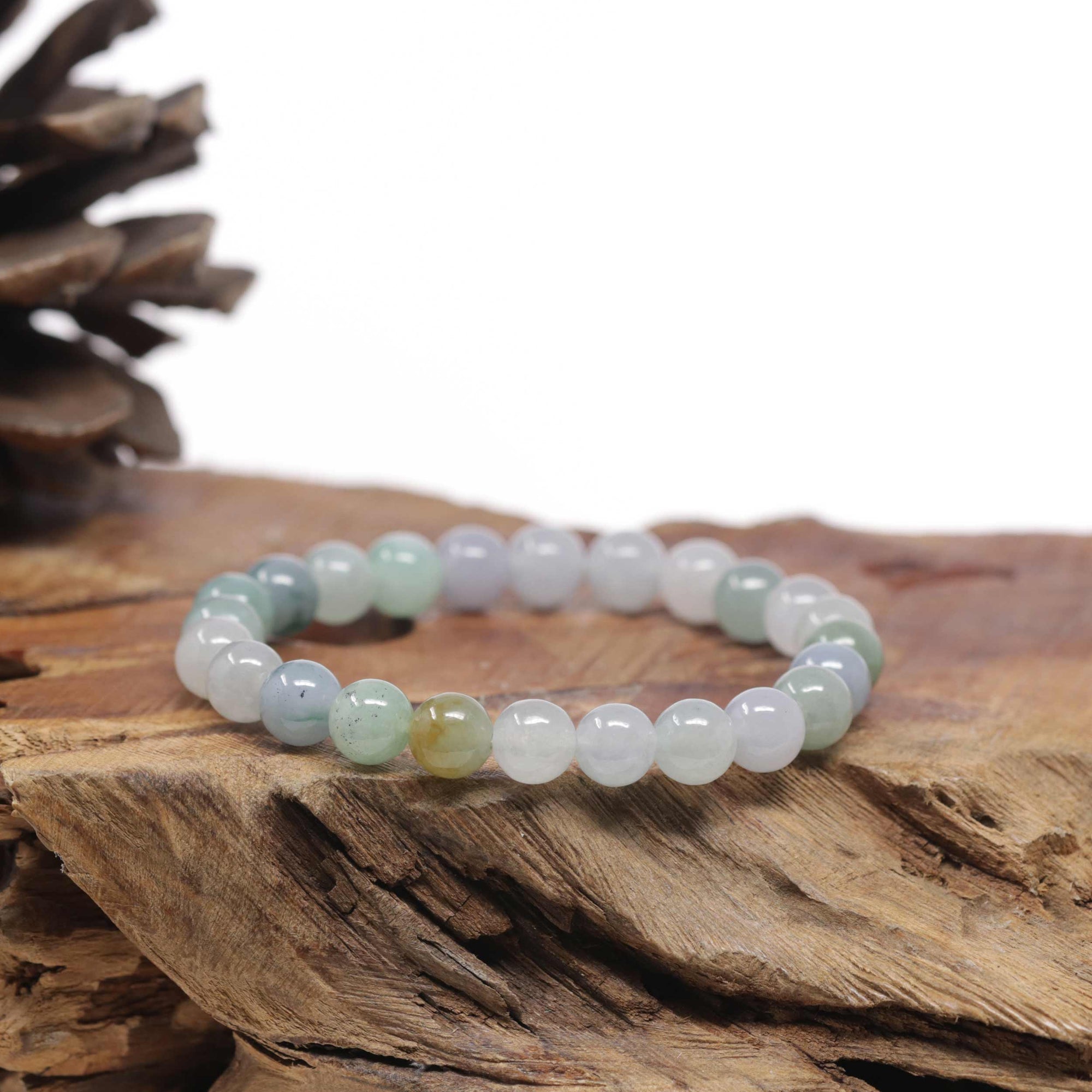 Baikalla Natural Icy Multi-Color Jadeite Jade Round Bead Bracelet (7.5mm)