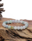 Baikalla Natural Icy Multi-Color Jadeite Jade Round Bead Bracelet (7.5mm)