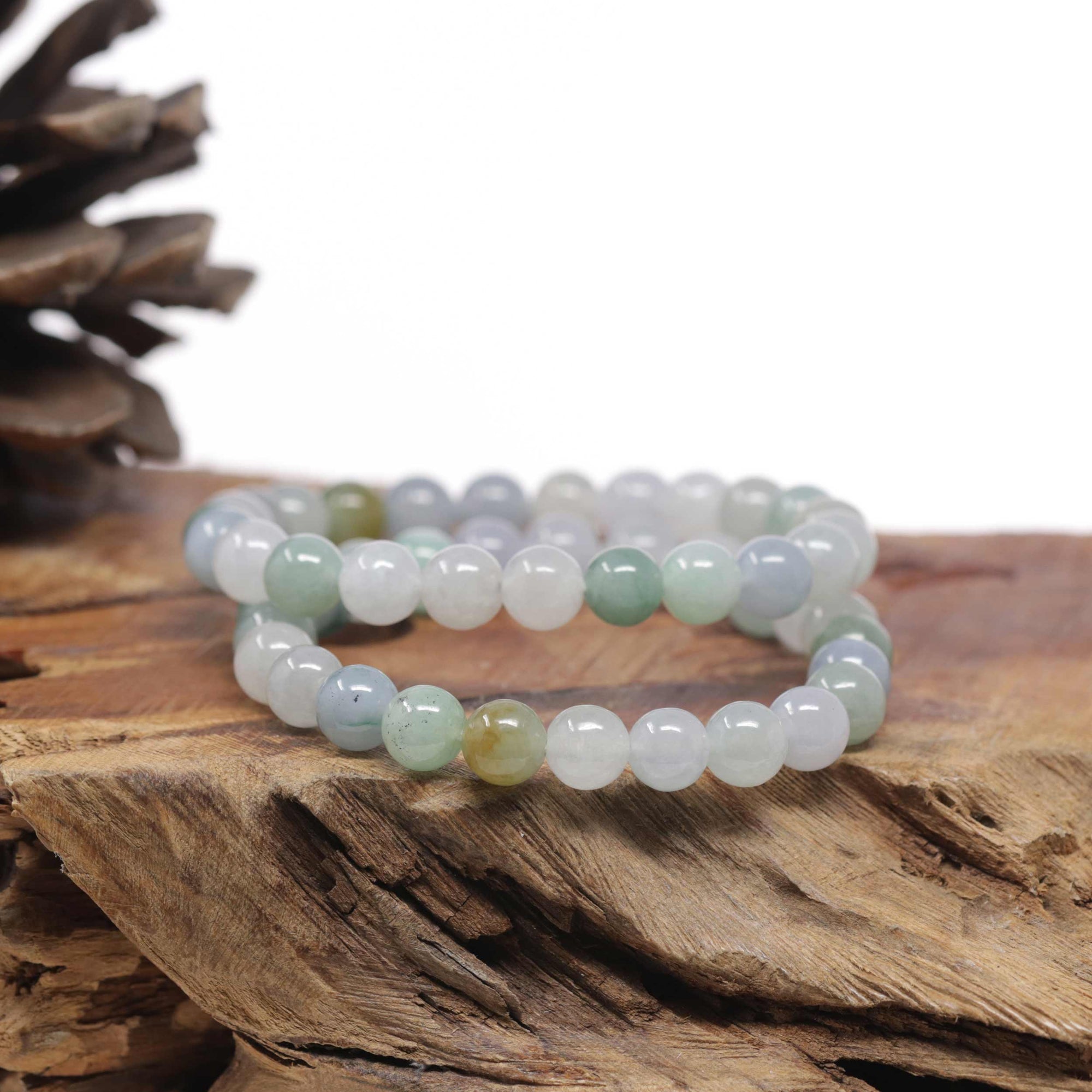Baikalla Natural Icy Multi-Color Jadeite Jade Round Bead Bracelet (7.5mm)