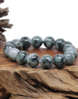 Natural Jadeite Jade Round Blue Green Large Beads Men's Bracelet (14mm)