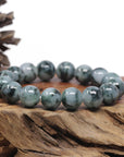 Natural Jadeite Jade Round Blue Green Large Beads Men's Bracelet (14mm)