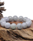 Baikalla Natural Light Lavender-Green W/ Grey Wuji Jadeite Jade Round Bead Bracelet (13.3mm)