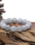 Baikalla Natural Light Lavender-Green W/ Grey Wuji Jadeite Jade Round Bead Bracelet (13.3mm)