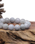 Baikalla Natural Light Lavender-Green W/ Grey Wuji Jadeite Jade Round Bead Bracelet (13.3mm)