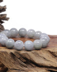 Baikalla Natural Light Lavender-Green W/ Grey Wuji Jadeite Jade Round Bead Bracelet (13.3mm)