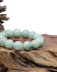 Baikalla Natural Green Jadeite Jade Round Bead Bracelet (13mm)