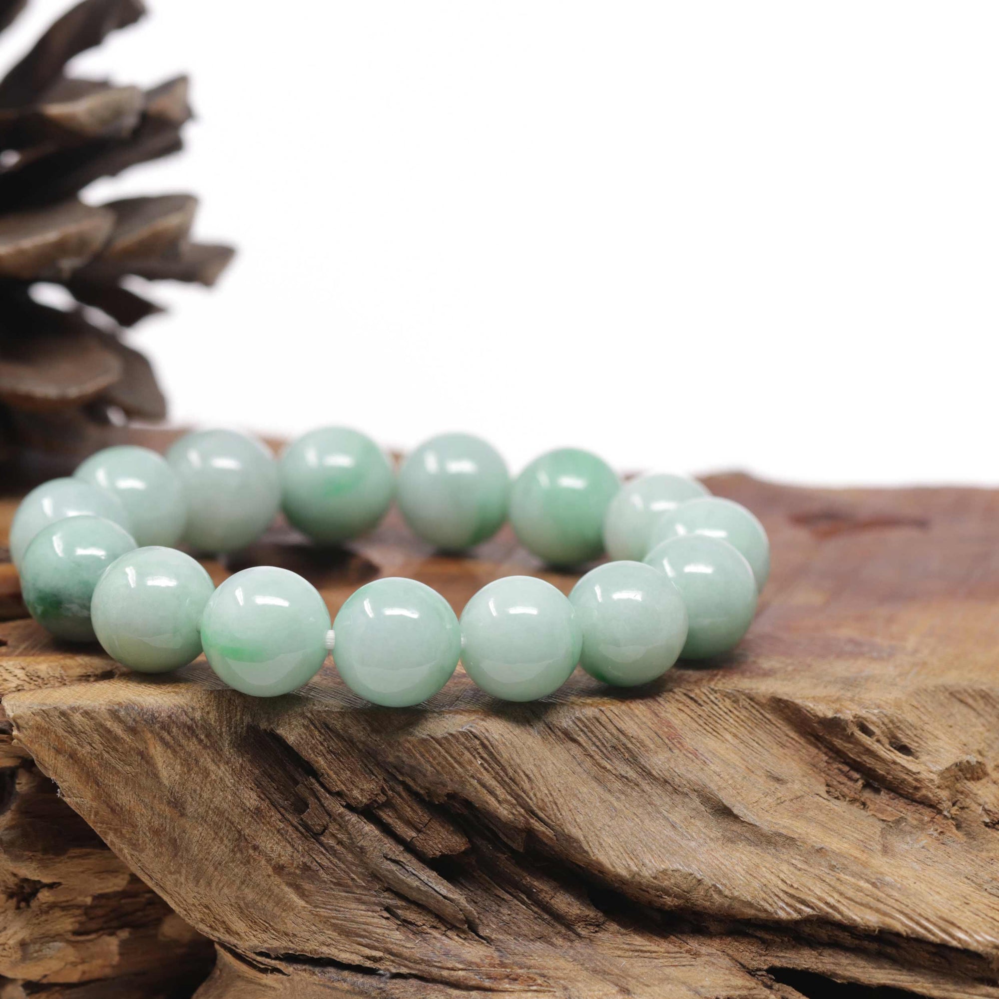 Baikalla Natural Green Jadeite Jade Round Bead Bracelet (13mm)