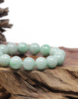 Baikalla Natural Green Jadeite Jade Round Bead Bracelet (13mm)