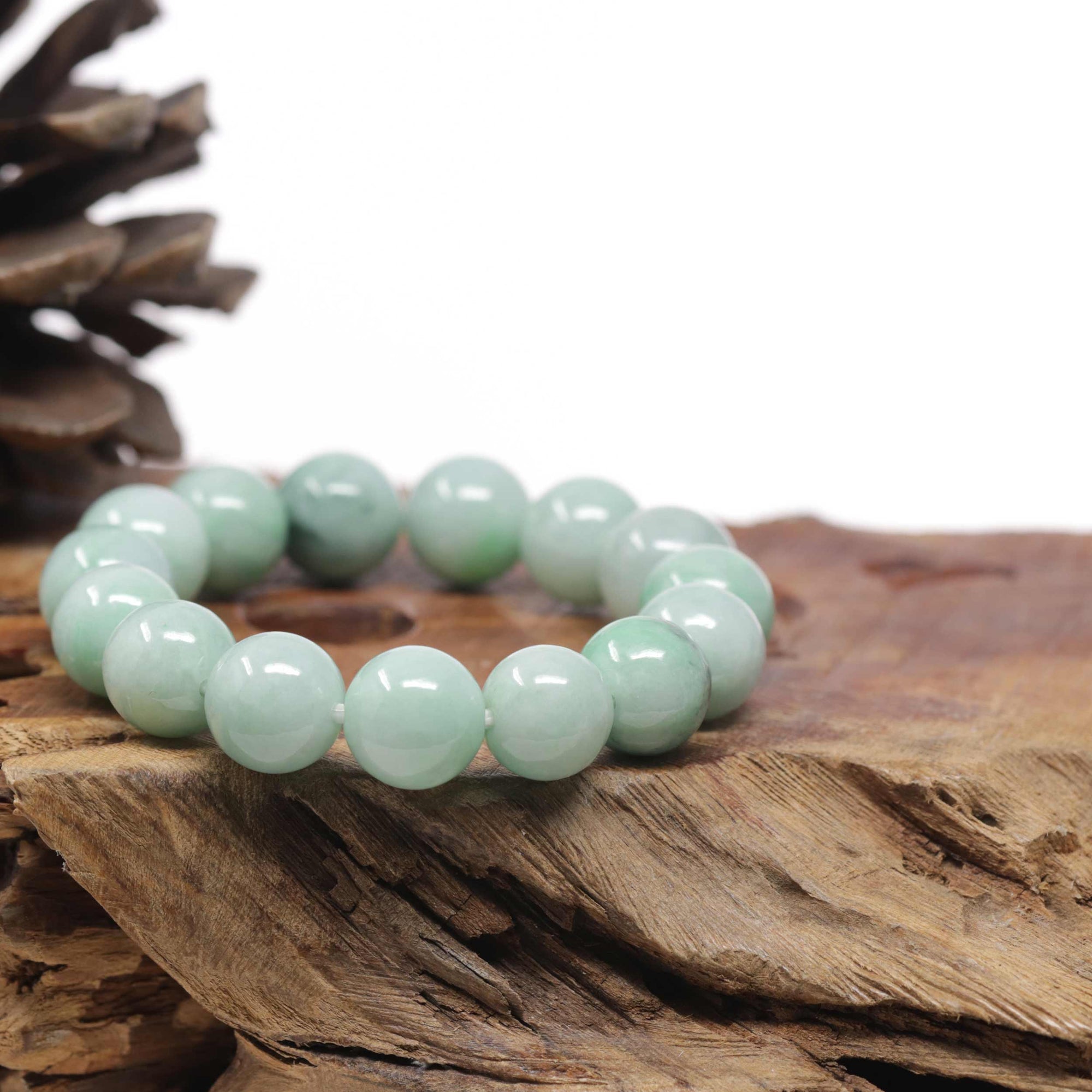 Baikalla Natural Green Jadeite Jade Round Bead Bracelet (13mm)