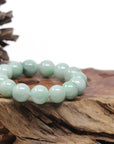 Baikalla Natural Green Jadeite Jade Round Bead Bracelet (13mm)