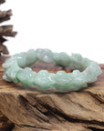 Baikalla Natural Light Apple-Green Jadeite Jade "Dragon" Bead Bracelet