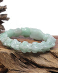 Baikalla Natural Light Apple-Green Jadeite Jade "Dragon" Bead Bracelet