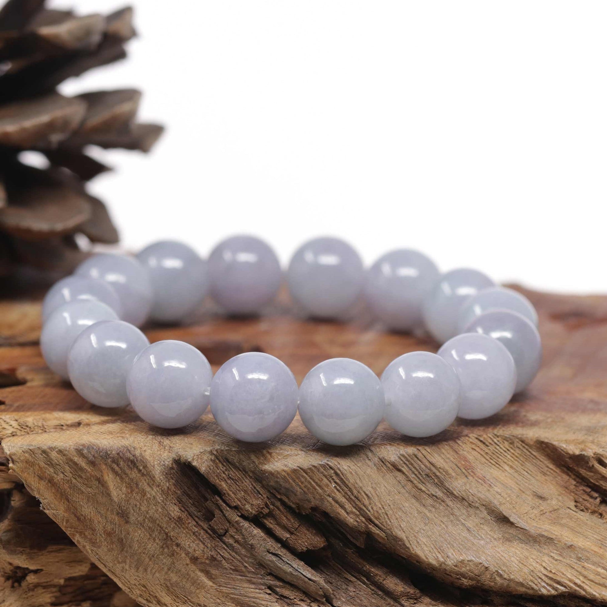 Baikalla Natural Light Lavender Jadeite Jade Round Bead Bracelet (12.4mm)