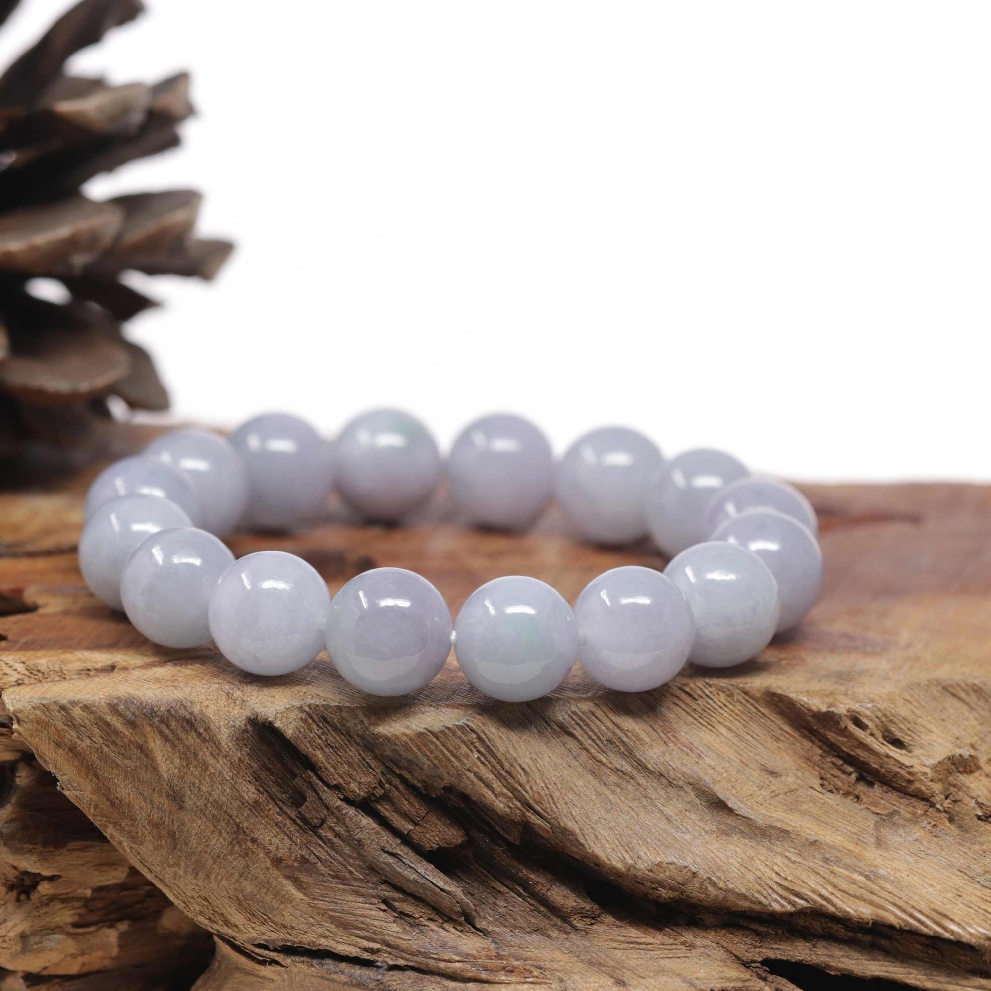 Baikalla Natural Light Lavender Jadeite Jade Round Bead Bracelet (12.4mm)
