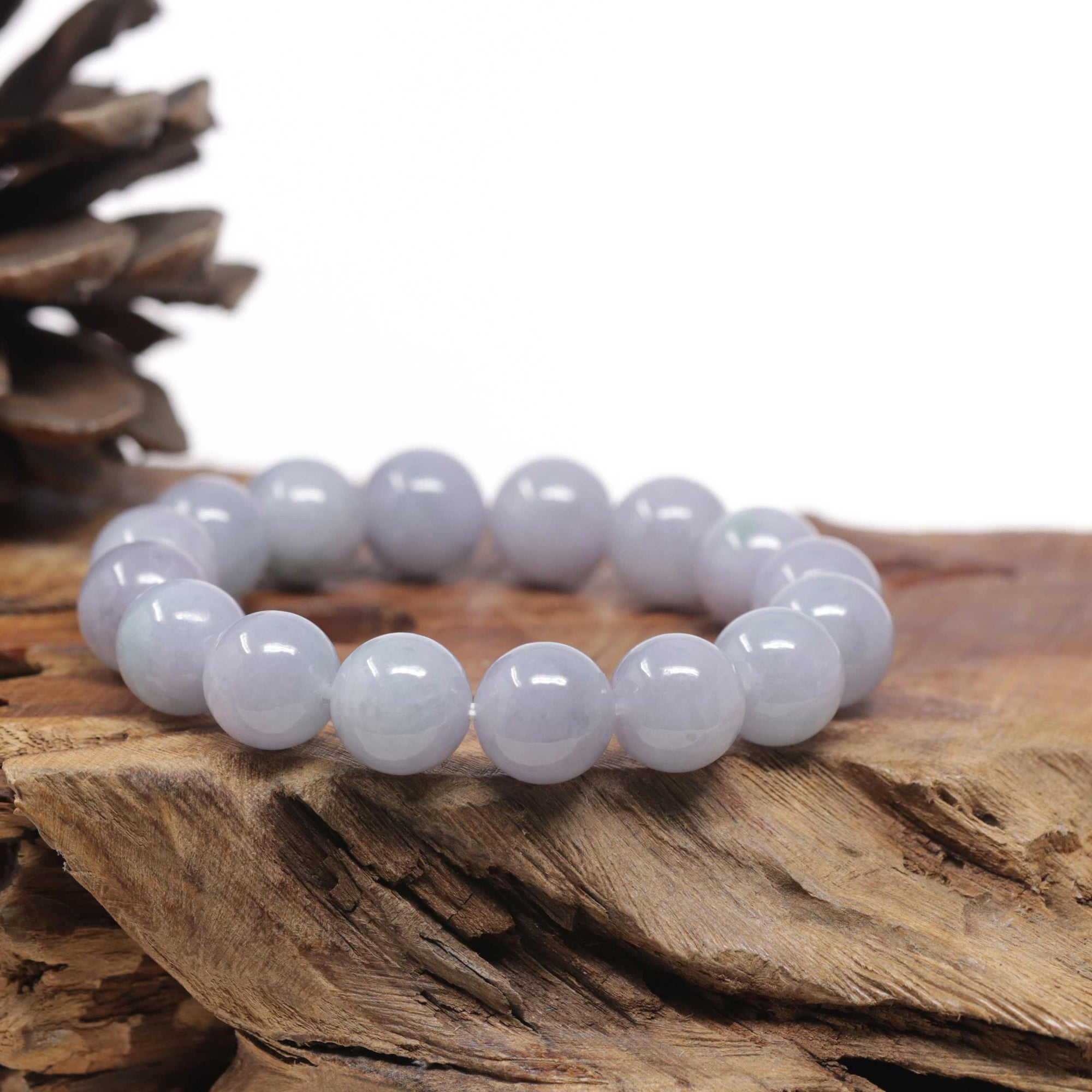 Baikalla Natural Light Lavender Jadeite Jade Round Bead Bracelet (12.4mm)