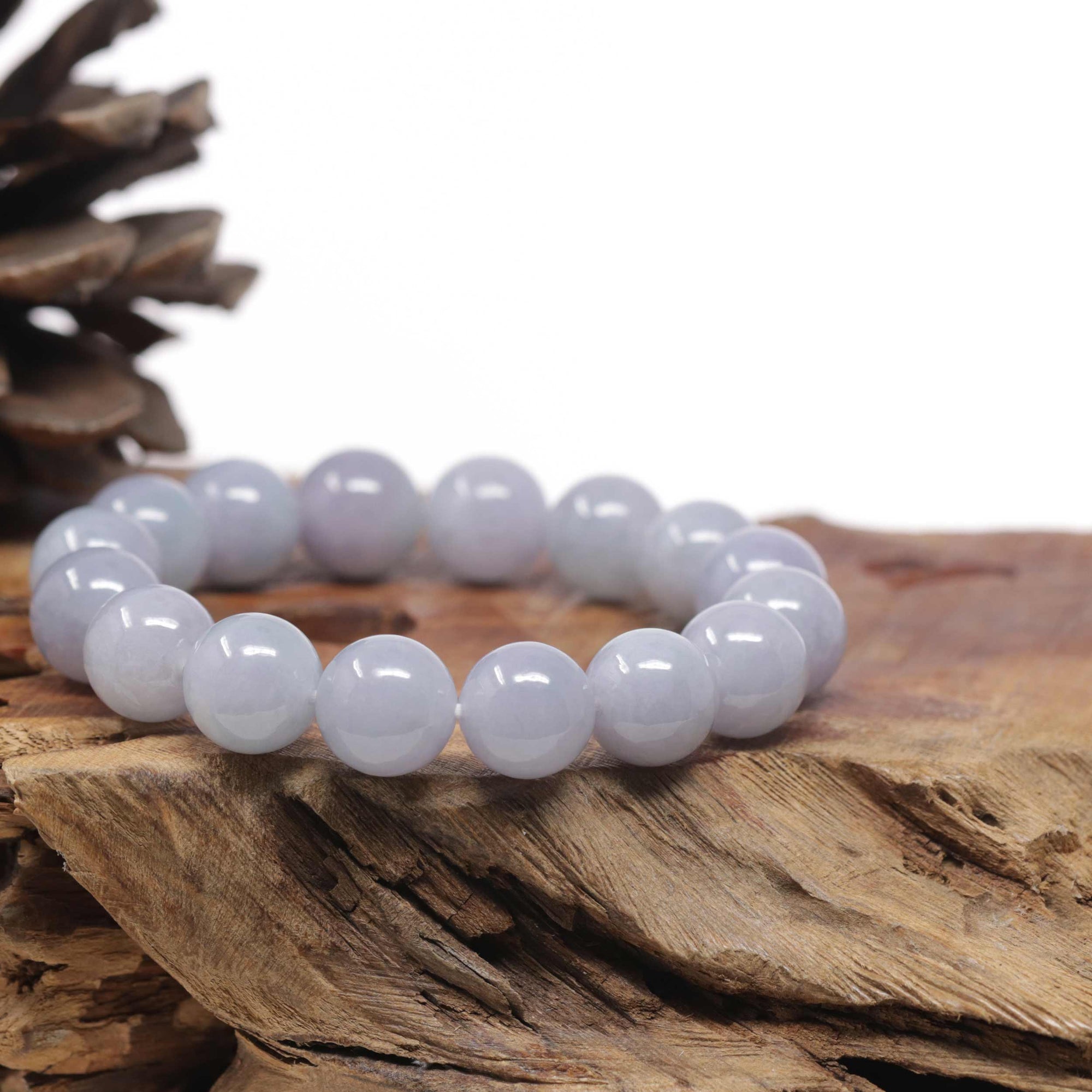 Baikalla Natural Light Lavender Jadeite Jade Round Bead Bracelet (12.4mm)