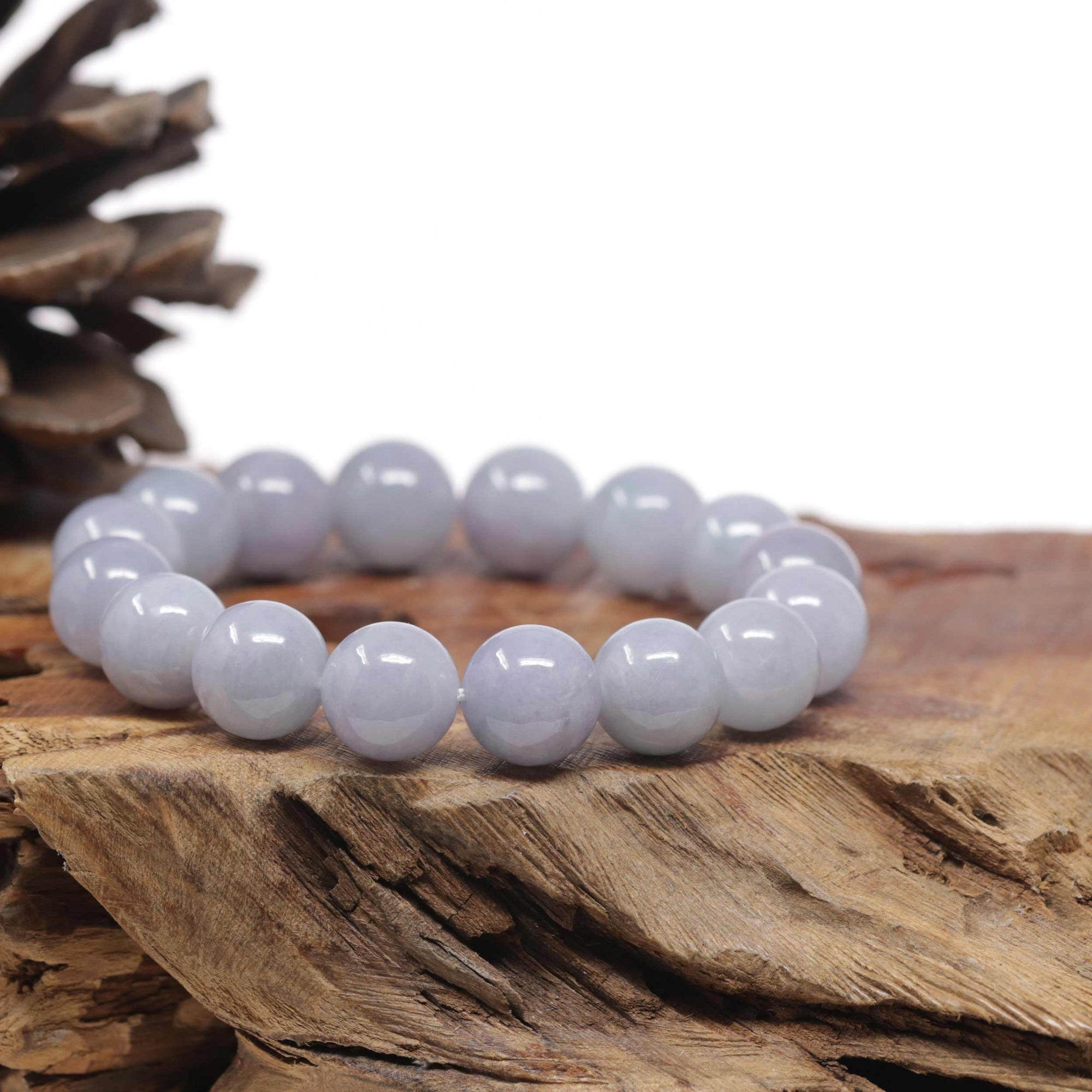 Baikalla Natural Light Lavender Jadeite Jade Round Bead Bracelet (12.4mm)