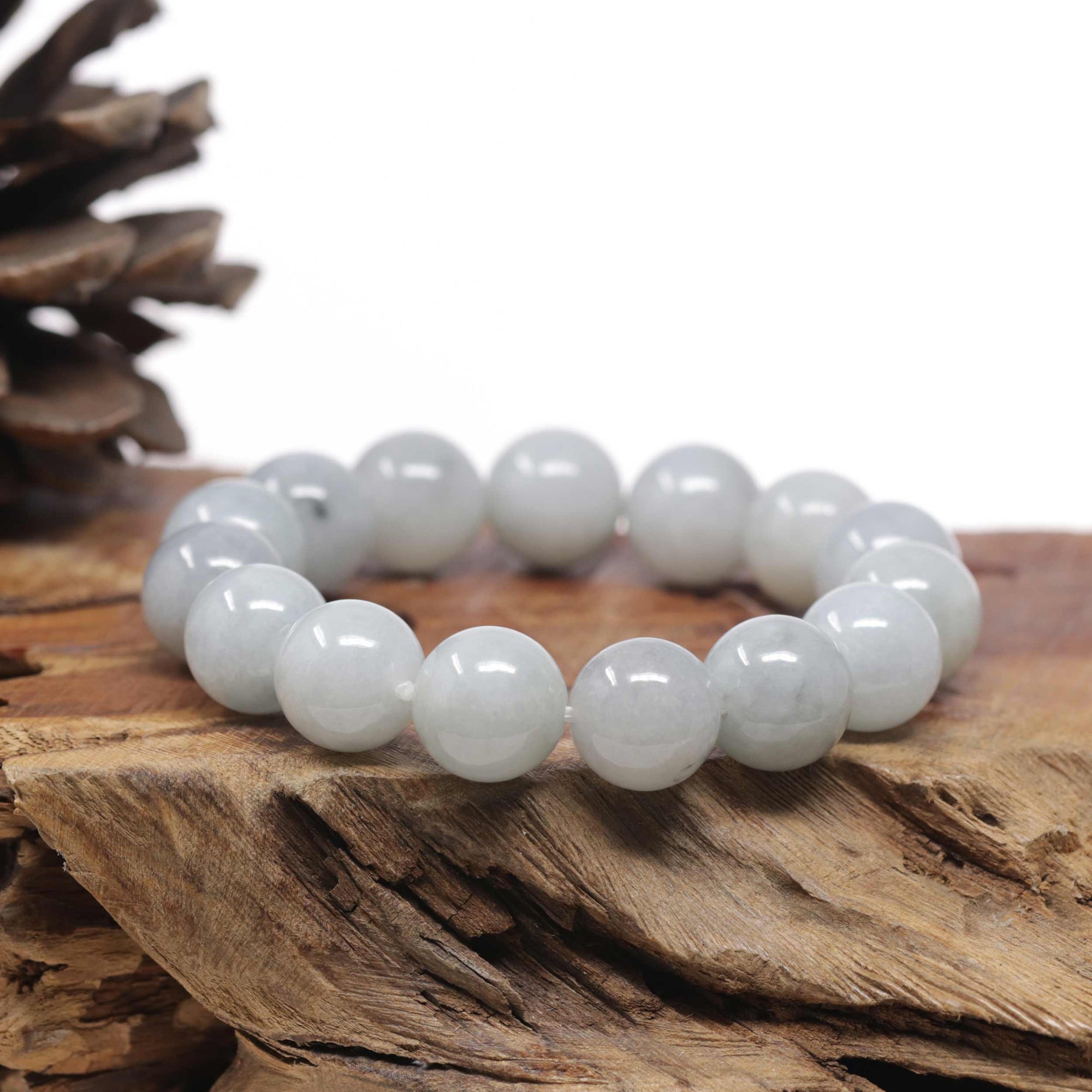 Baikalla Natural Milk Wuji Jadeite Jade Round Bead Bracelet (13.6mm)