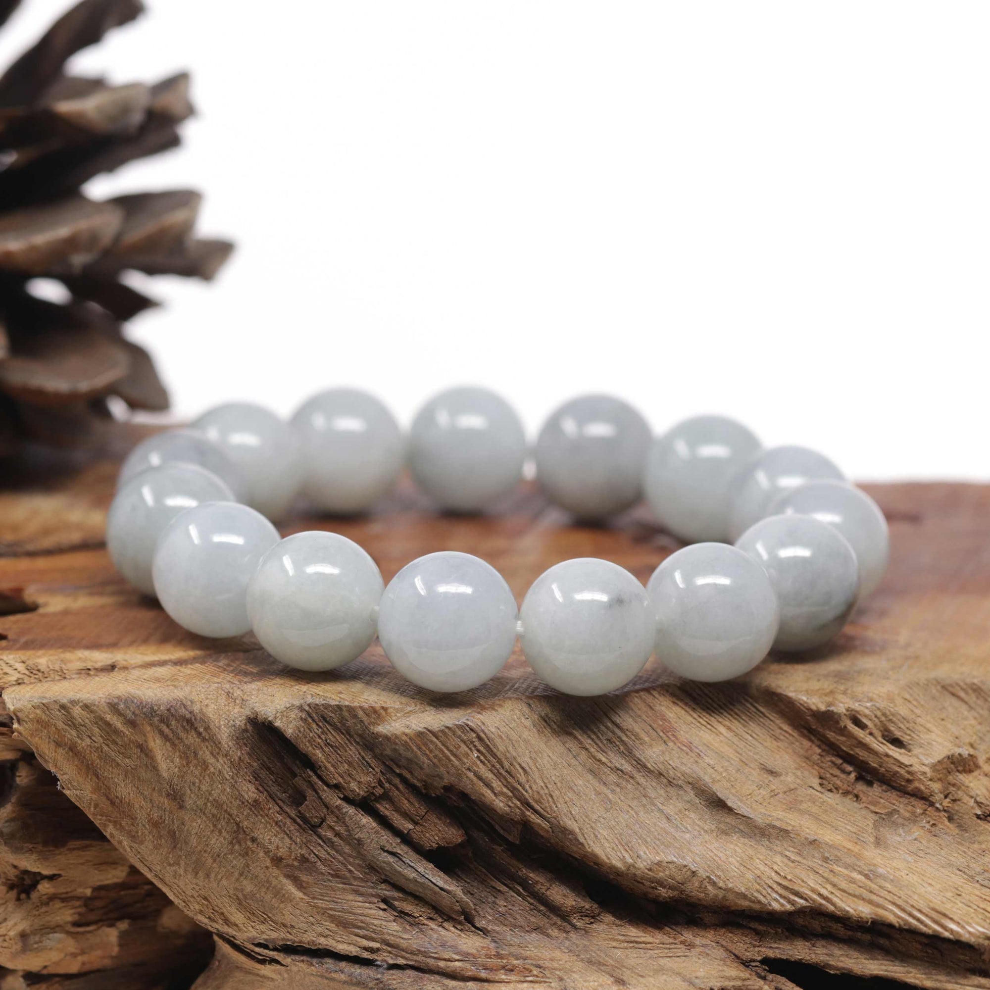 Baikalla Natural Milk Wuji Jadeite Jade Round Bead Bracelet (13.6mm)
