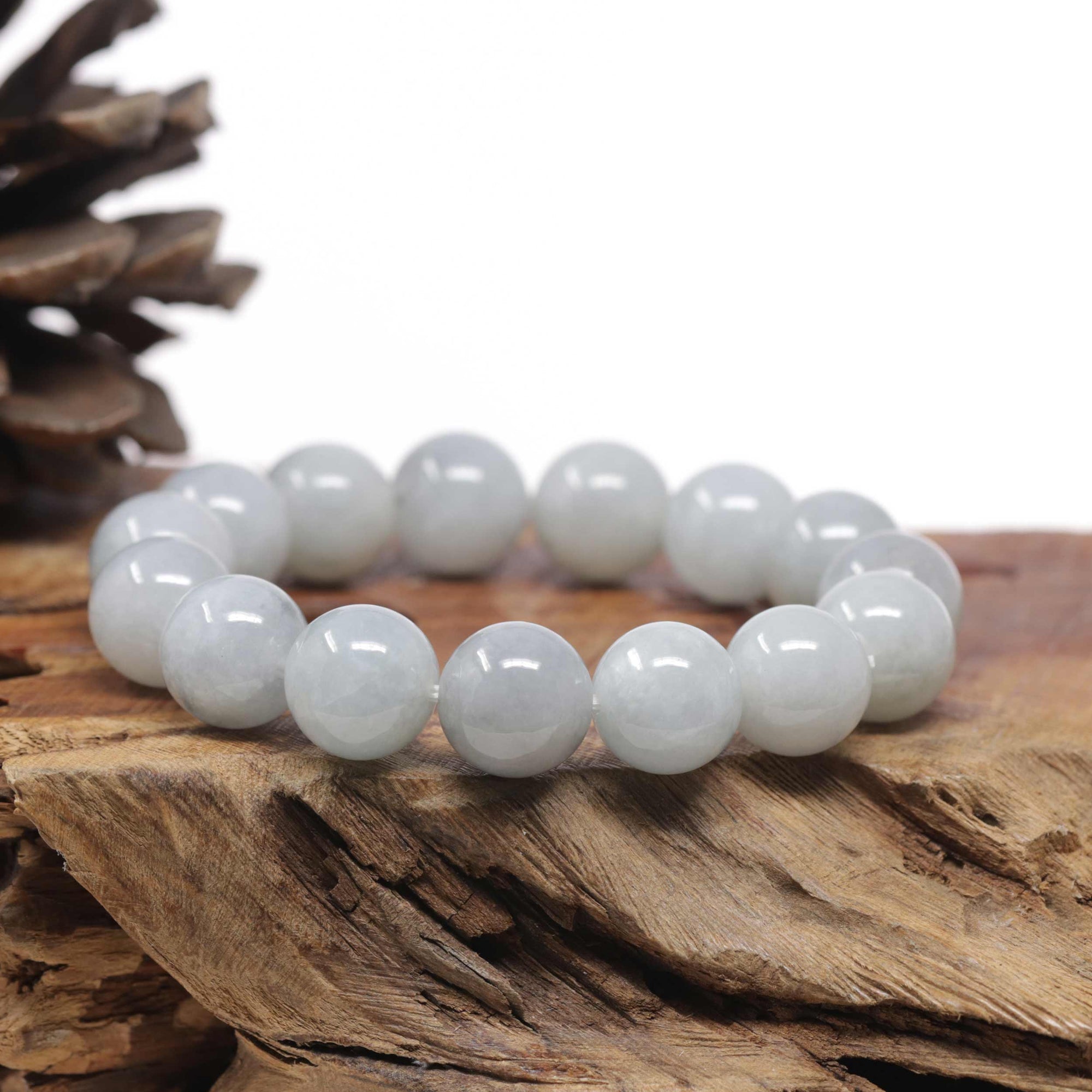 Baikalla Natural Milk Wuji Jadeite Jade Round Bead Bracelet (13.6mm)
