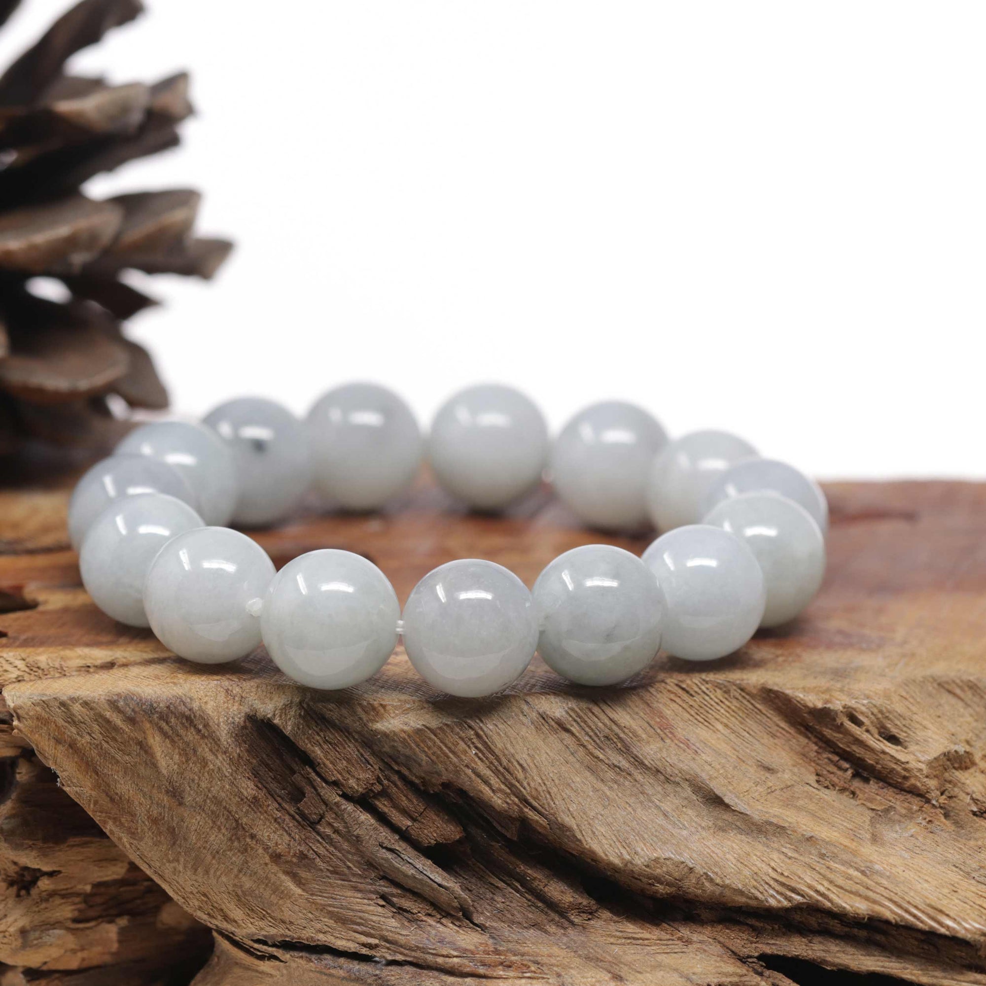 Baikalla Natural Milk Wuji Jadeite Jade Round Bead Bracelet (13.6mm)