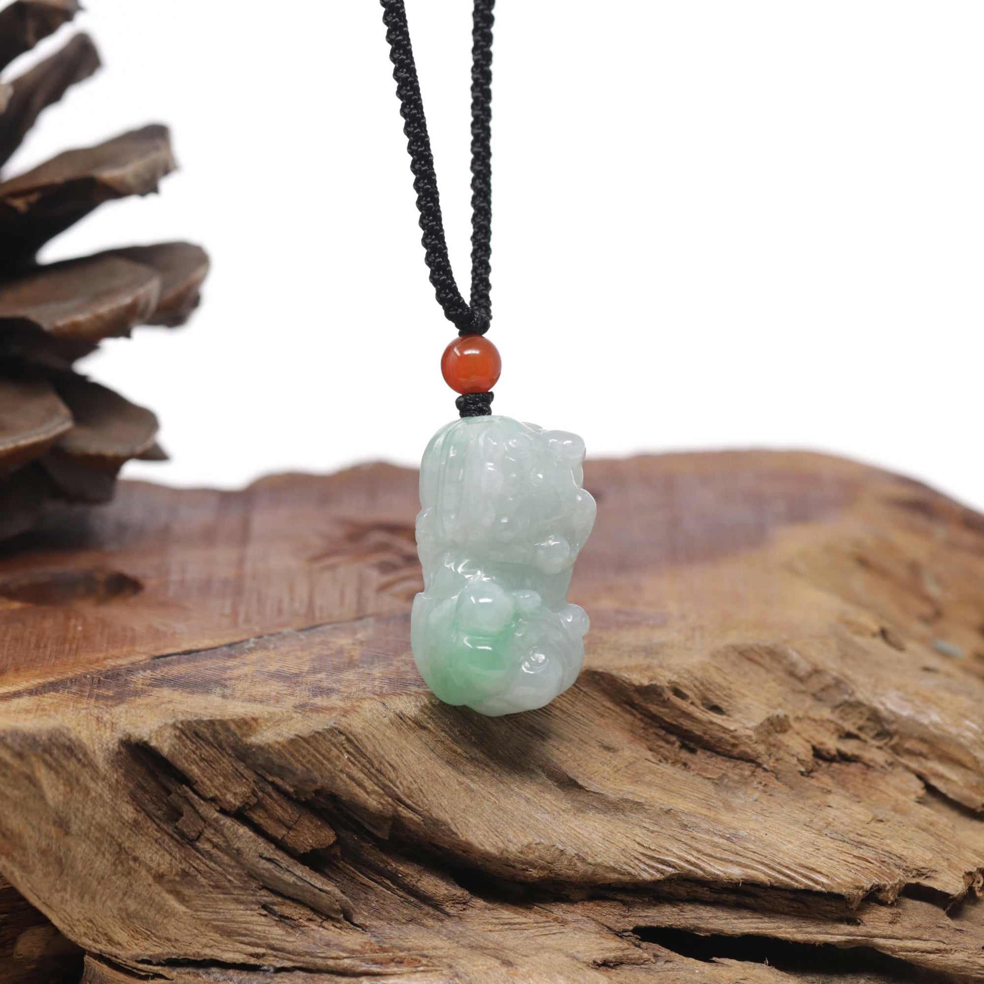 Baikalla Natural Green Jadeite Jade PiXiu "Fortune Beast" Pendant Necklace
