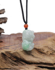 Baikalla Natural Green Jadeite Jade PiXiu "Fortune Beast" Pendant Necklace