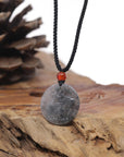 Baikalla Natural Icy Black Wuji Jadeite Jade "Skunk" Pendant Necklace