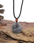 Baikalla Natural Icy Black Wuji Jadeite Jade "Skunk" Pendant Necklace