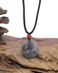 Baikalla Natural Icy Black Wuji Jadeite Jade "Skunk" Pendant Necklace
