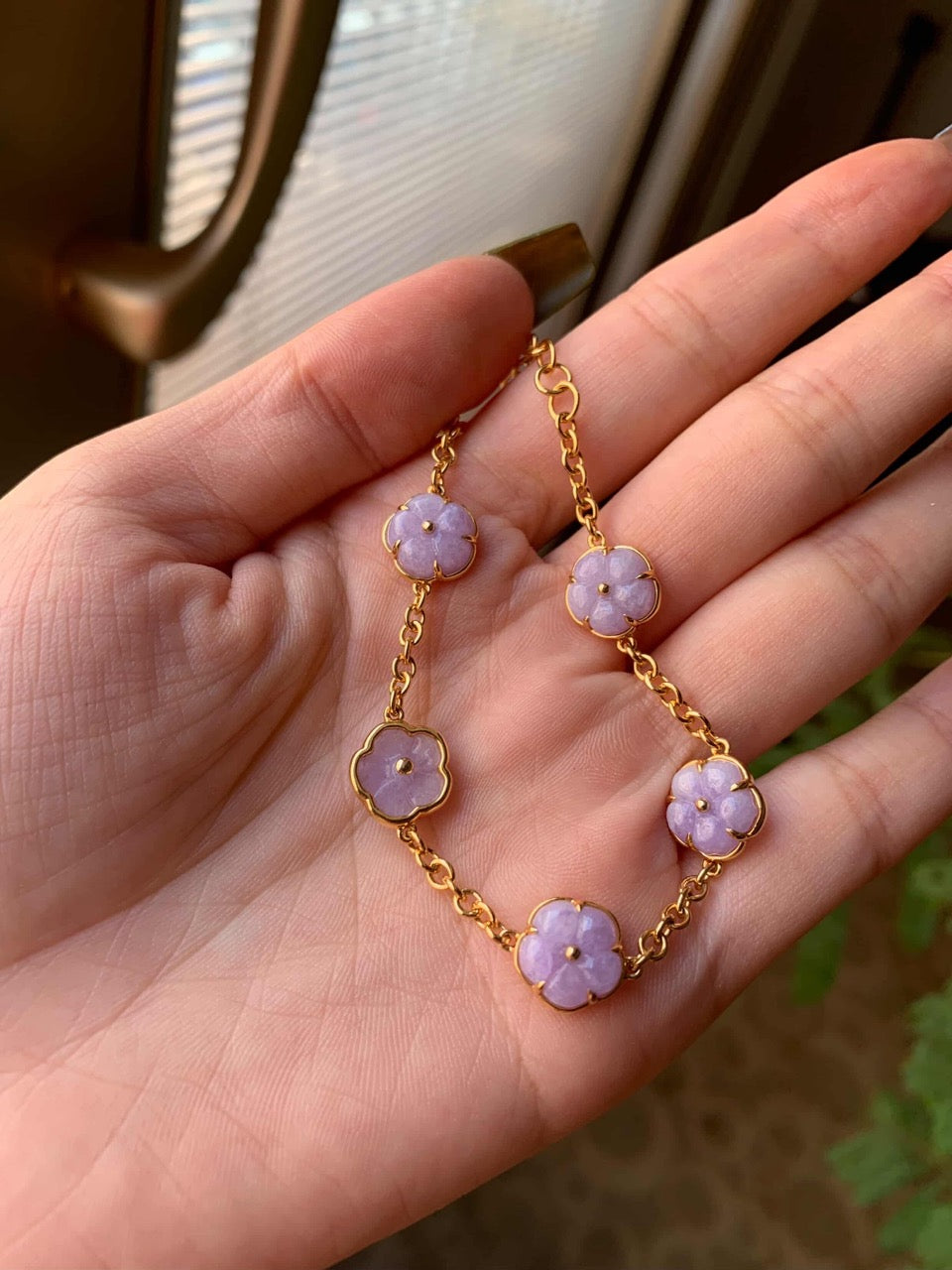 Custom 18K Yellow Gold Lavender Jadeite Jade Flower Bracelet Gold setting  (Setting Only)