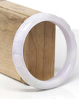 Baikalla Cherry Blossom Carving Natural Light Lavender Jadeite Jade "Half Round" Bangle Bracelet (58.4mm) 
