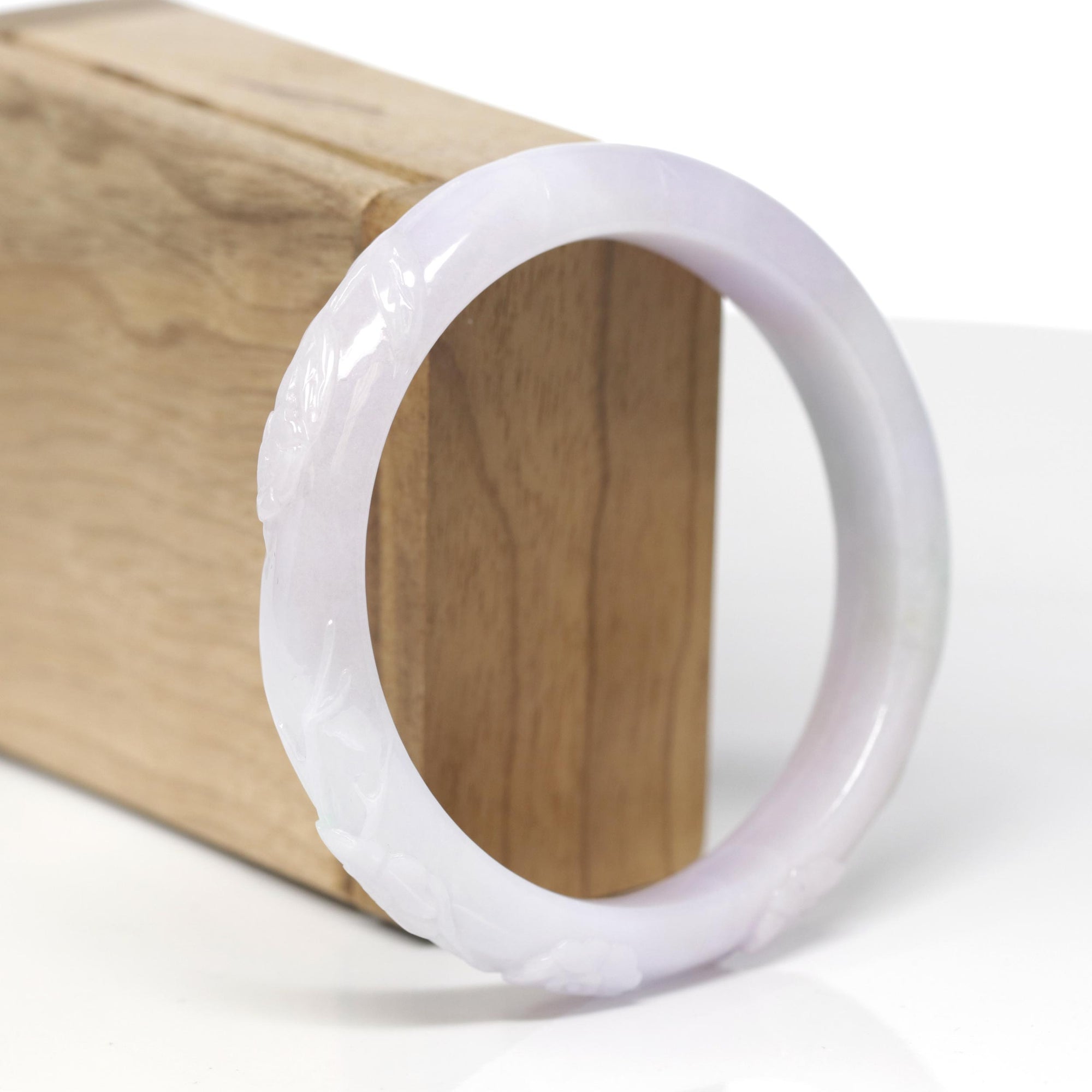 Baikalla Cherry Blossom Carving Natural Light Lavender Jadeite Jade "Half Round" Bangle Bracelet (58.4mm) 