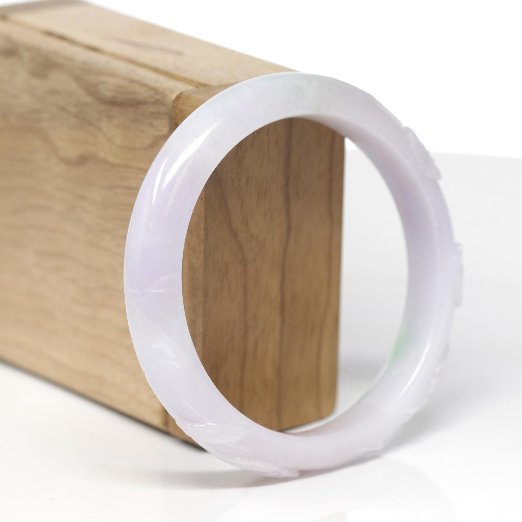Baikalla Cherry Blossom Carving Natural Light Lavender Jadeite Jade "Half Round" Bangle Bracelet (58.4mm) 