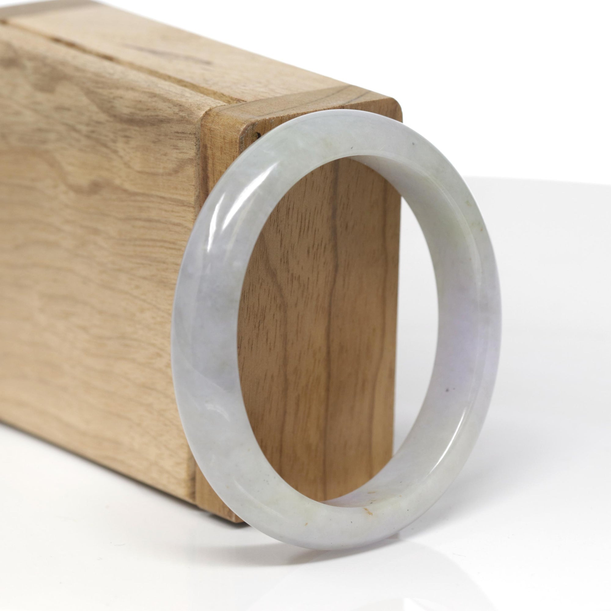 Baikalla Natural Light Lavender &amp; Oil-Green Jadeite Jade "Oval" Bangle Bracelet (55.3mm) 